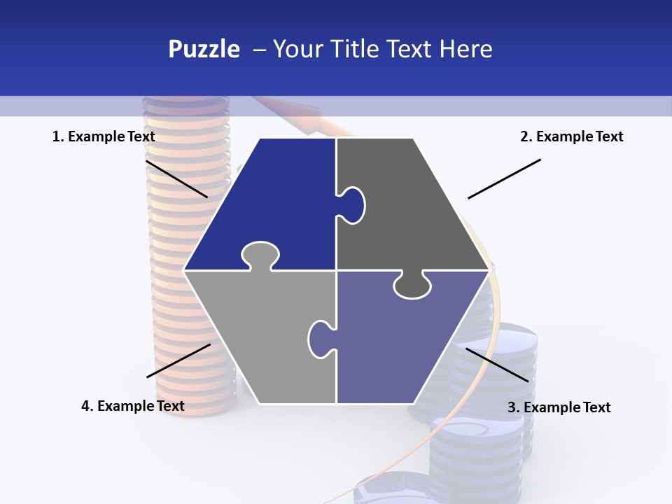 A Group Of Blue And Orange Stacks Of Coins With A Yellow Arrow On Top Of PowerPoint Template