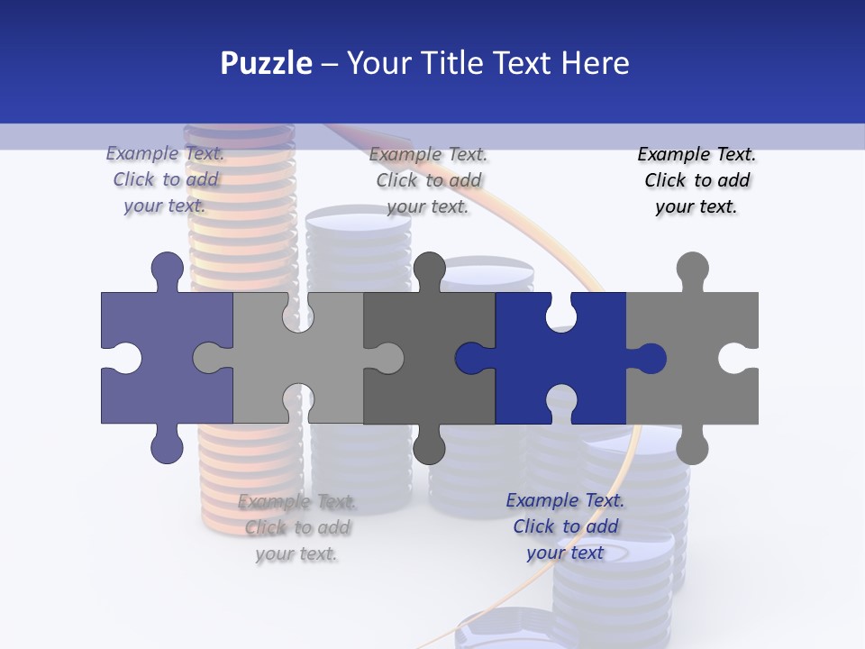 A Group Of Blue And Orange Stacks Of Coins With A Yellow Arrow On Top Of PowerPoint Template