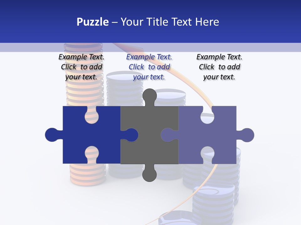 A Group Of Blue And Orange Stacks Of Coins With A Yellow Arrow On Top Of PowerPoint Template