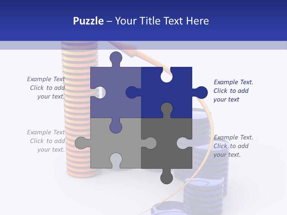 A Group Of Blue And Orange Stacks Of Coins With A Yellow Arrow On Top Of PowerPoint Template