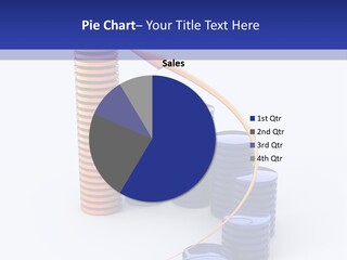 A Group Of Blue And Orange Stacks Of Coins With A Yellow Arrow On Top Of PowerPoint Template