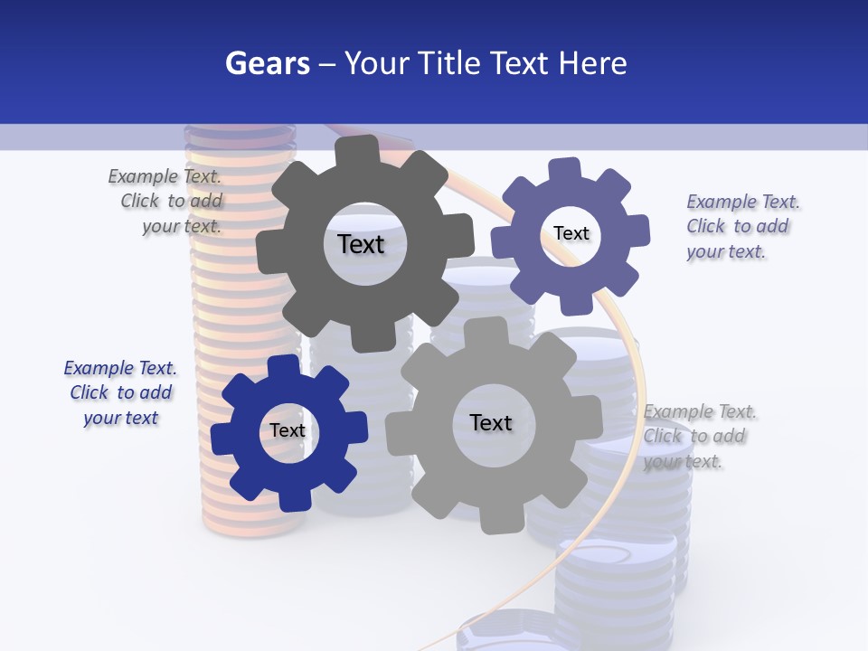 A Group Of Blue And Orange Stacks Of Coins With A Yellow Arrow On Top Of PowerPoint Template