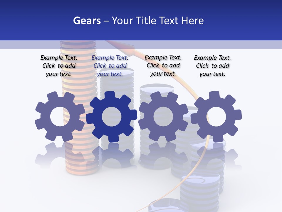 A Group Of Blue And Orange Stacks Of Coins With A Yellow Arrow On Top Of PowerPoint Template