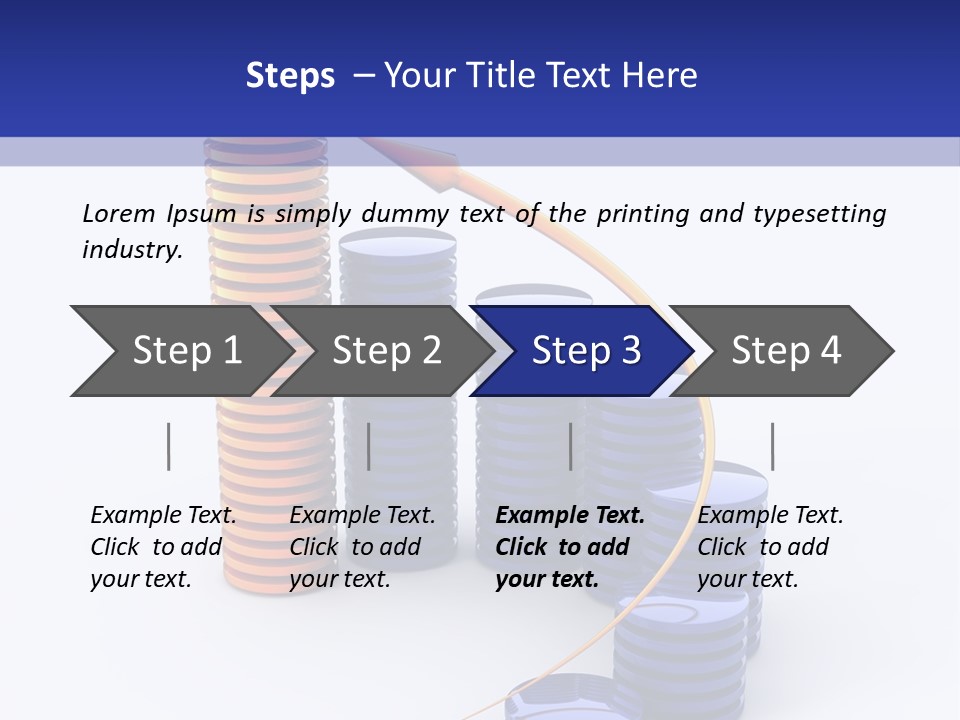 A Group Of Blue And Orange Stacks Of Coins With A Yellow Arrow On Top Of PowerPoint Template