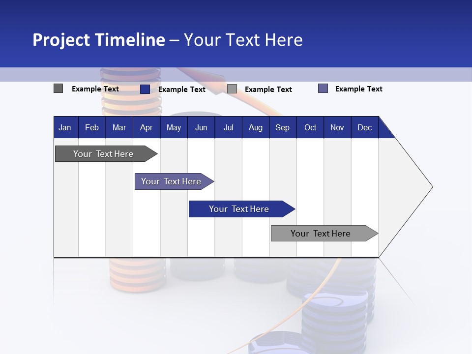 A Group Of Blue And Orange Stacks Of Coins With A Yellow Arrow On Top Of PowerPoint Template