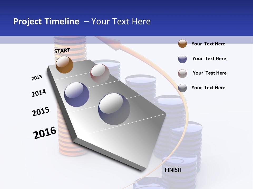 A Group Of Blue And Orange Stacks Of Coins With A Yellow Arrow On Top Of PowerPoint Template
