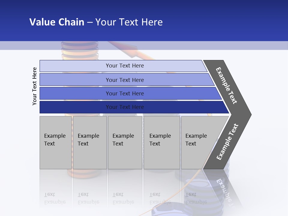 A Group Of Blue And Orange Stacks Of Coins With A Yellow Arrow On Top Of PowerPoint Template