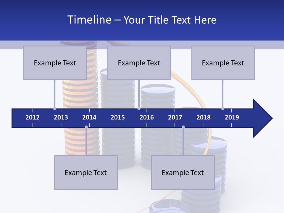 A Group Of Blue And Orange Stacks Of Coins With A Yellow Arrow On Top Of PowerPoint Template