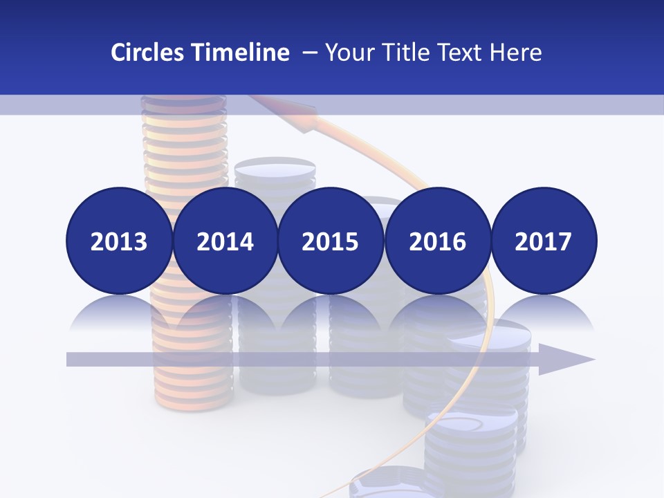 A Group Of Blue And Orange Stacks Of Coins With A Yellow Arrow On Top Of PowerPoint Template