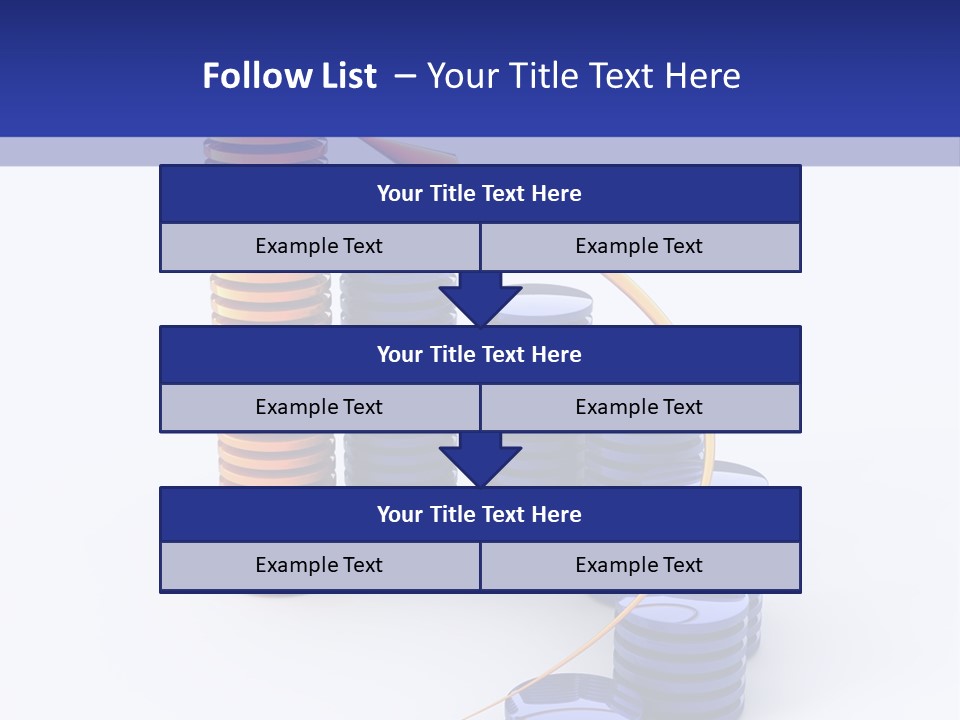 A Group Of Blue And Orange Stacks Of Coins With A Yellow Arrow On Top Of PowerPoint Template