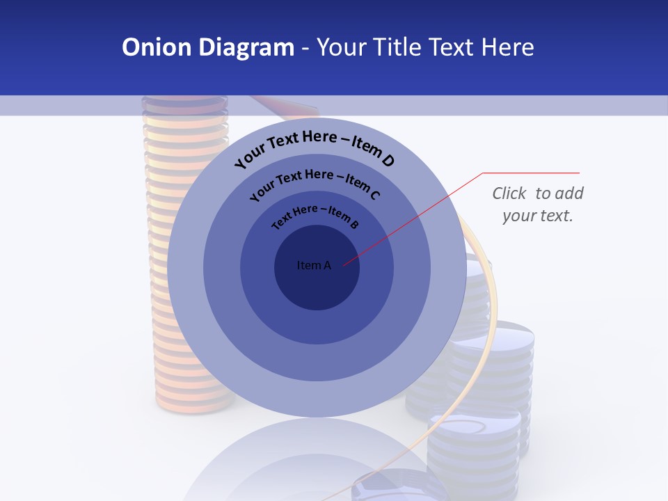 A Group Of Blue And Orange Stacks Of Coins With A Yellow Arrow On Top Of PowerPoint Template