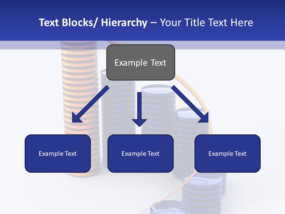 A Group Of Blue And Orange Stacks Of Coins With A Yellow Arrow On Top Of PowerPoint Template