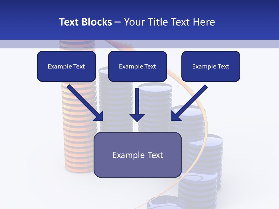 A Group Of Blue And Orange Stacks Of Coins With A Yellow Arrow On Top Of PowerPoint Template
