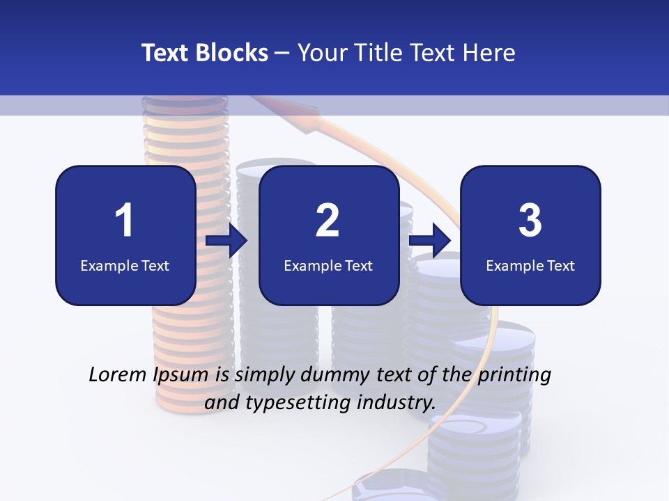 A Group Of Blue And Orange Stacks Of Coins With A Yellow Arrow On Top Of PowerPoint Template