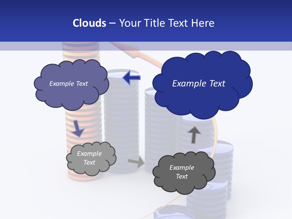 A Group Of Blue And Orange Stacks Of Coins With A Yellow Arrow On Top Of PowerPoint Template