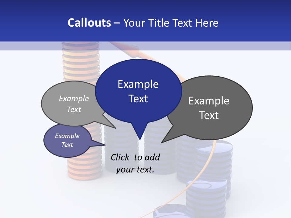 A Group Of Blue And Orange Stacks Of Coins With A Yellow Arrow On Top Of PowerPoint Template