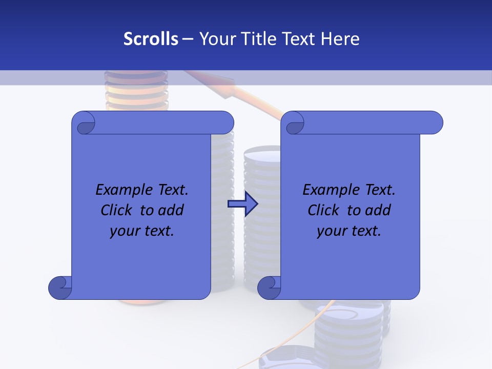 A Group Of Blue And Orange Stacks Of Coins With A Yellow Arrow On Top Of PowerPoint Template