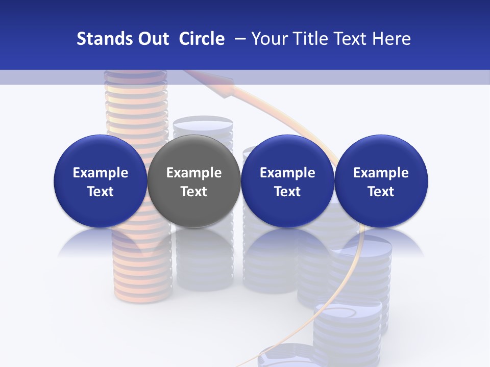 A Group Of Blue And Orange Stacks Of Coins With A Yellow Arrow On Top Of PowerPoint Template
