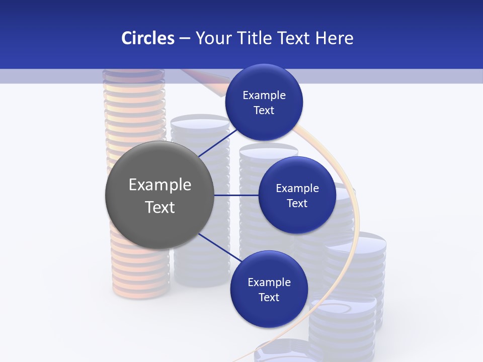 A Group Of Blue And Orange Stacks Of Coins With A Yellow Arrow On Top Of PowerPoint Template
