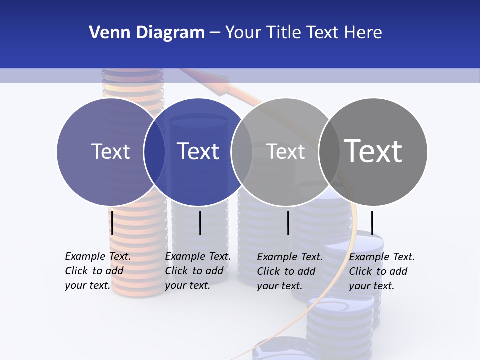 A Group Of Blue And Orange Stacks Of Coins With A Yellow Arrow On Top Of PowerPoint Template