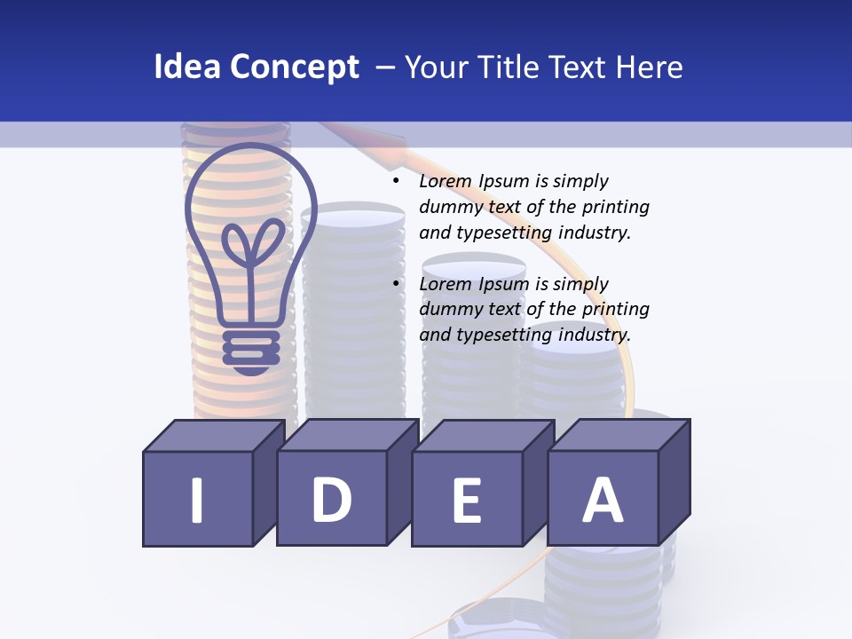 A Group Of Blue And Orange Stacks Of Coins With A Yellow Arrow On Top Of PowerPoint Template