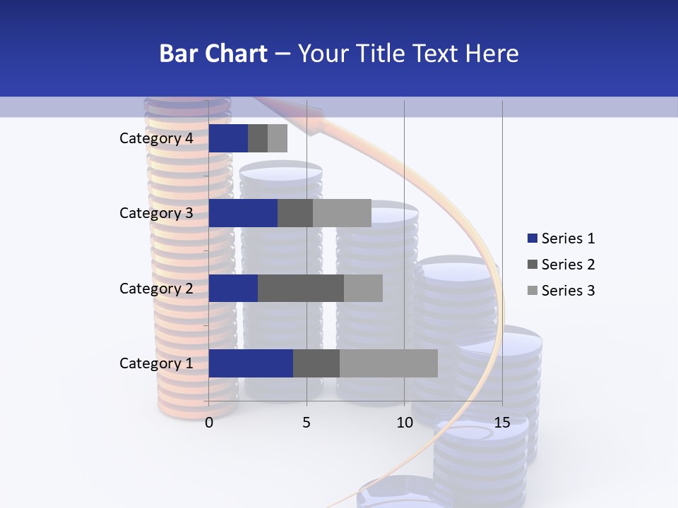 A Group Of Blue And Orange Stacks Of Coins With A Yellow Arrow On Top Of PowerPoint Template