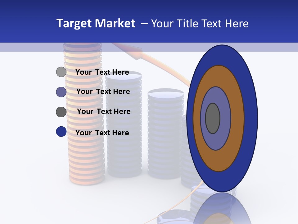 A Group Of Blue And Orange Stacks Of Coins With A Yellow Arrow On Top Of PowerPoint Template