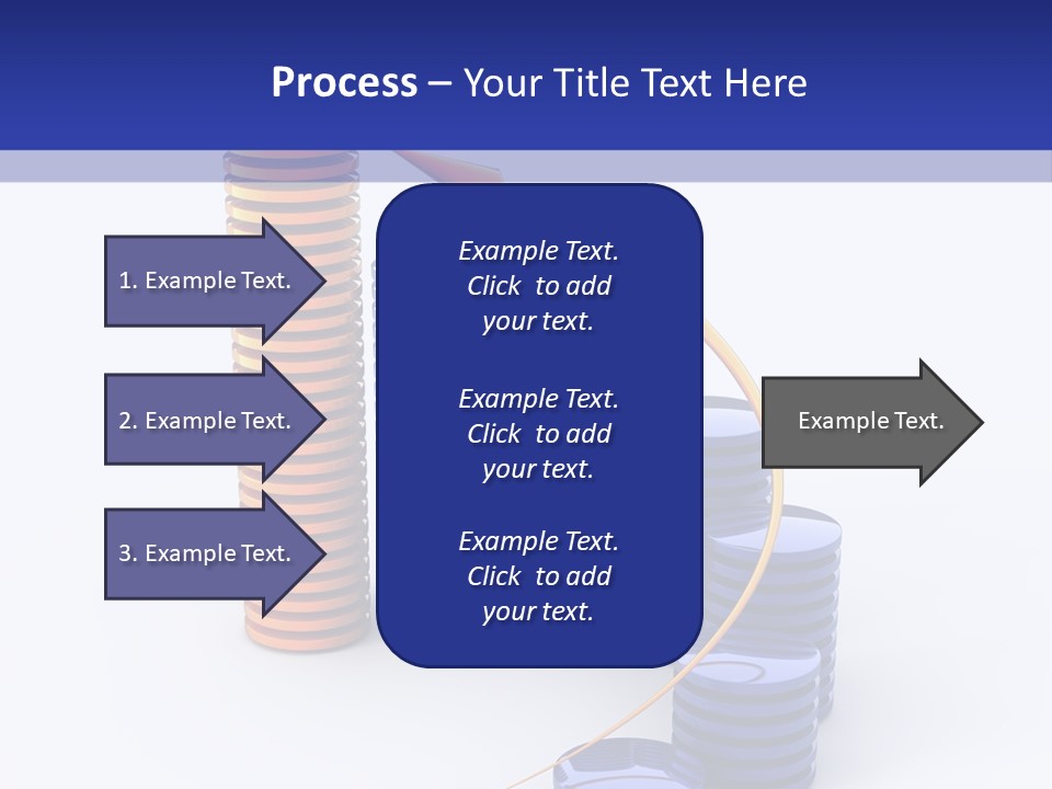 A Group Of Blue And Orange Stacks Of Coins With A Yellow Arrow On Top Of PowerPoint Template