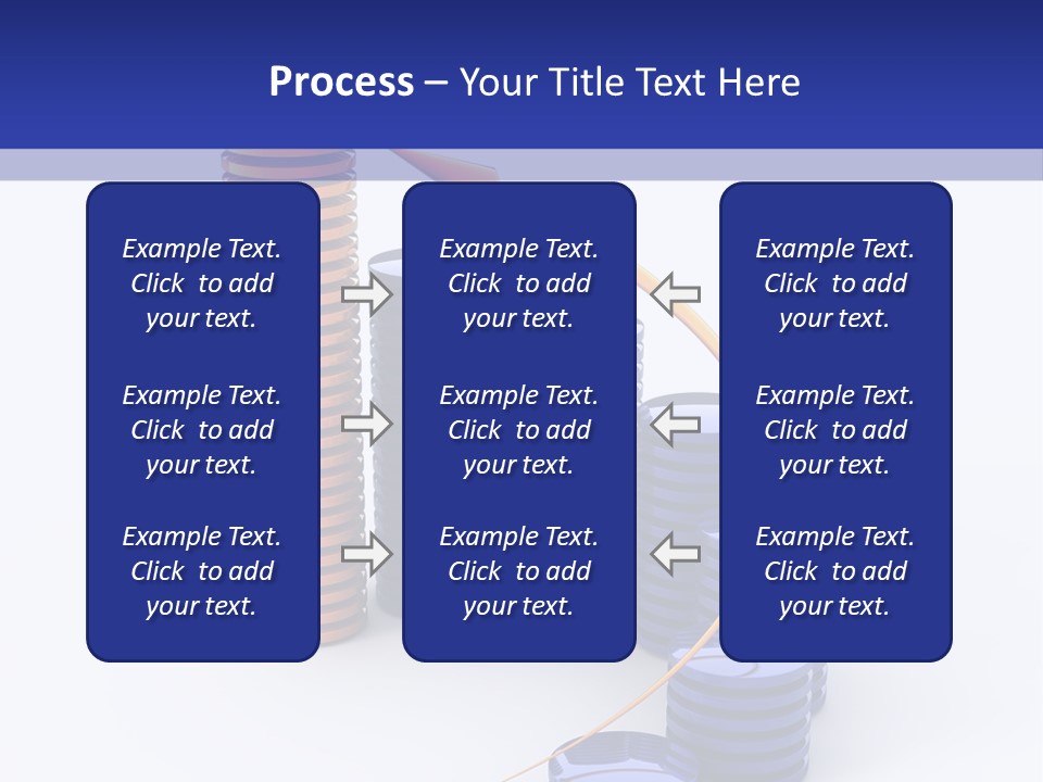 A Group Of Blue And Orange Stacks Of Coins With A Yellow Arrow On Top Of PowerPoint Template