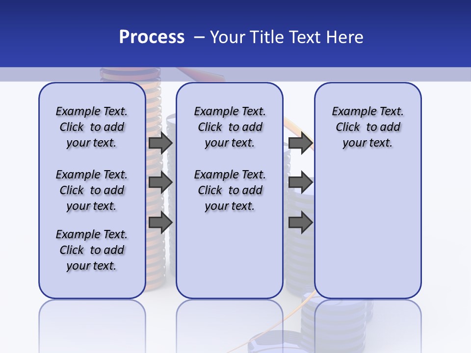 A Group Of Blue And Orange Stacks Of Coins With A Yellow Arrow On Top Of PowerPoint Template