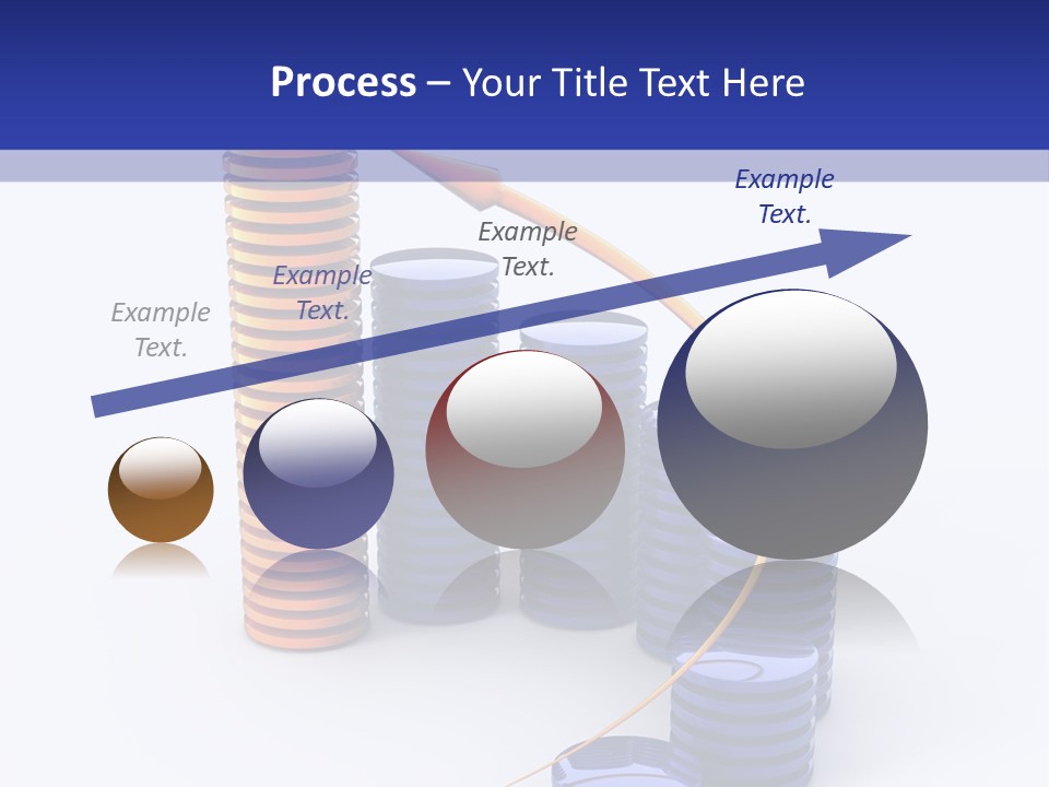 A Group Of Blue And Orange Stacks Of Coins With A Yellow Arrow On Top Of PowerPoint Template