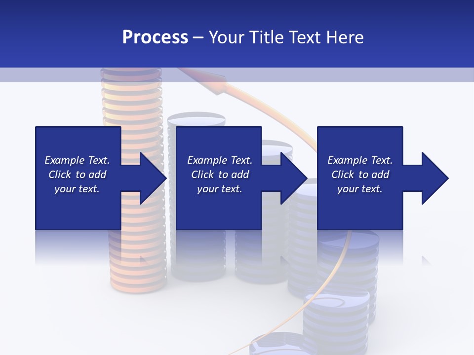 A Group Of Blue And Orange Stacks Of Coins With A Yellow Arrow On Top Of PowerPoint Template