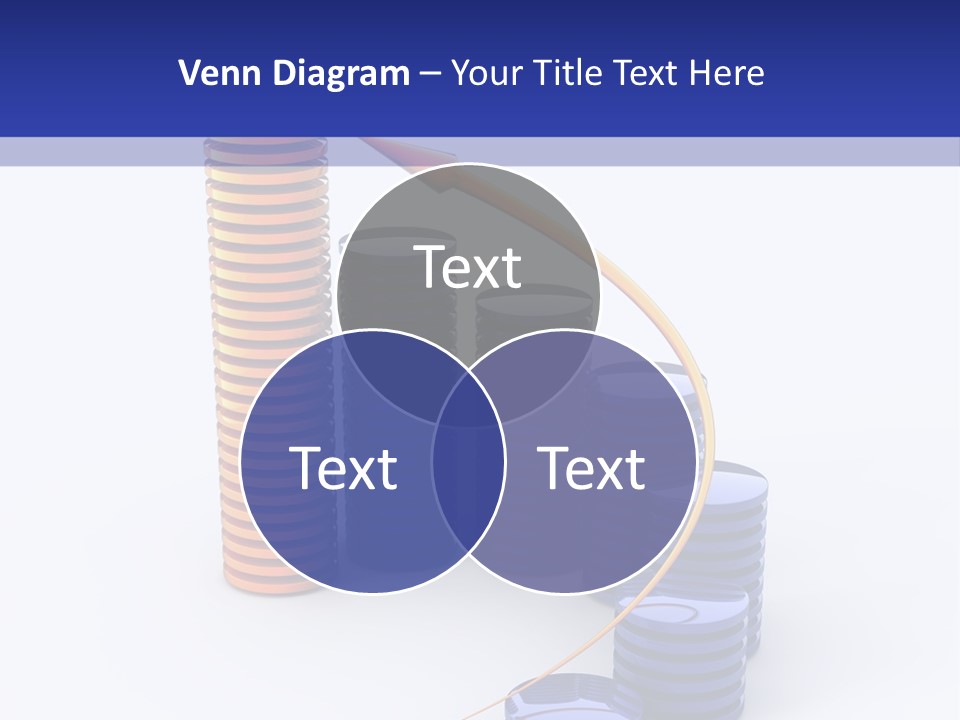 A Group Of Blue And Orange Stacks Of Coins With A Yellow Arrow On Top Of PowerPoint Template