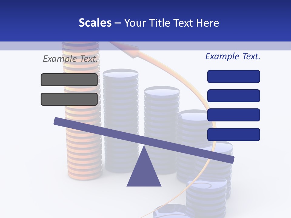 A Group Of Blue And Orange Stacks Of Coins With A Yellow Arrow On Top Of PowerPoint Template