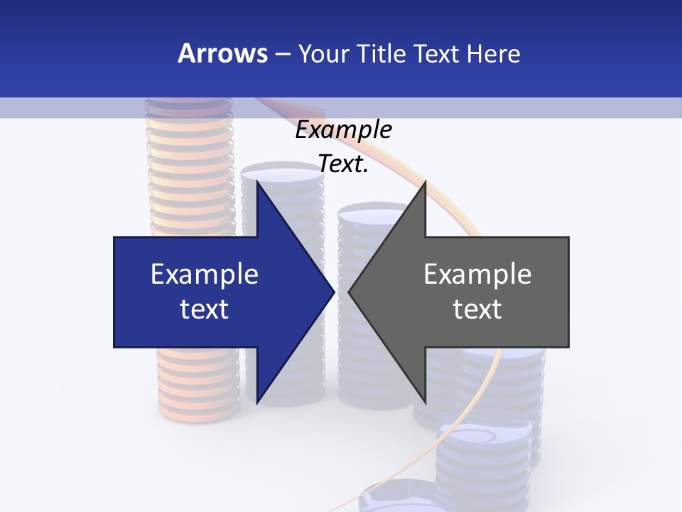 A Group Of Blue And Orange Stacks Of Coins With A Yellow Arrow On Top Of PowerPoint Template