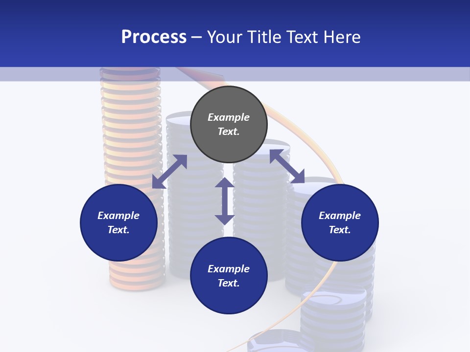 A Group Of Blue And Orange Stacks Of Coins With A Yellow Arrow On Top Of PowerPoint Template