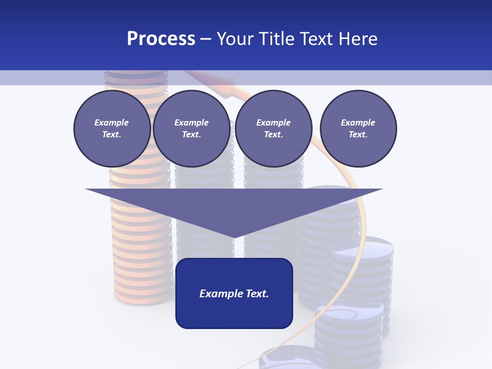 A Group Of Blue And Orange Stacks Of Coins With A Yellow Arrow On Top Of PowerPoint Template
