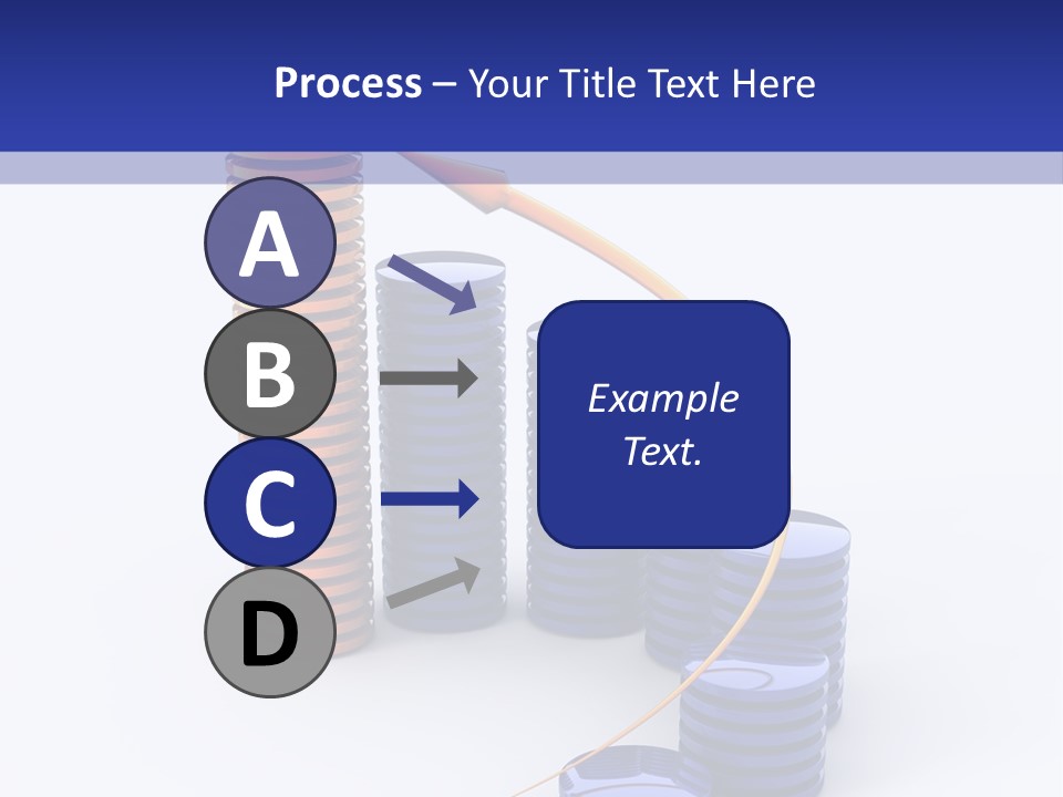 A Group Of Blue And Orange Stacks Of Coins With A Yellow Arrow On Top Of PowerPoint Template
