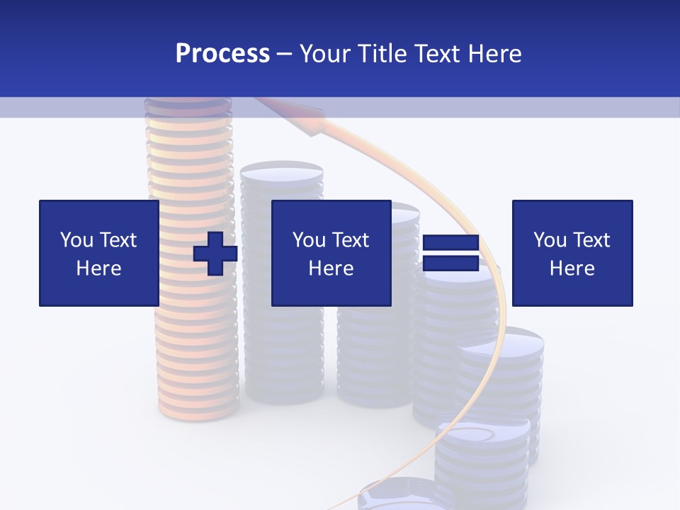 A Group Of Blue And Orange Stacks Of Coins With A Yellow Arrow On Top Of PowerPoint Template
