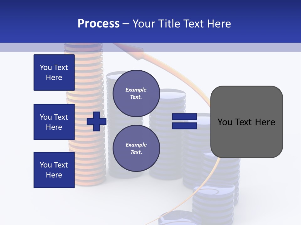 A Group Of Blue And Orange Stacks Of Coins With A Yellow Arrow On Top Of PowerPoint Template