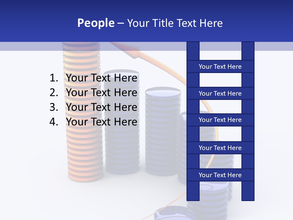 A Group Of Blue And Orange Stacks Of Coins With A Yellow Arrow On Top Of PowerPoint Template
