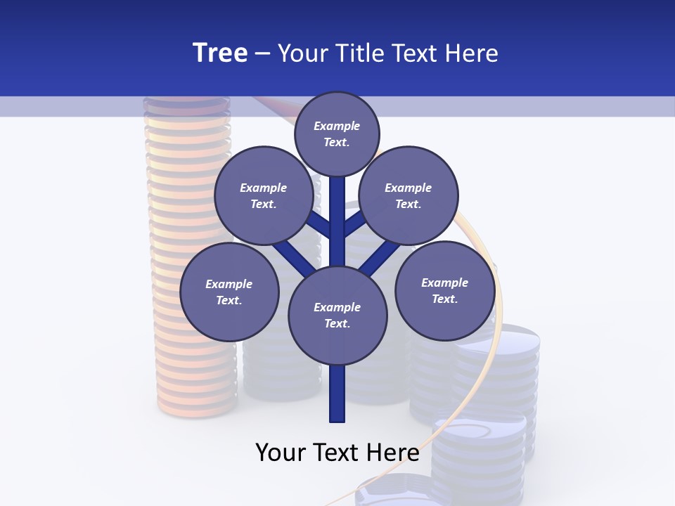 A Group Of Blue And Orange Stacks Of Coins With A Yellow Arrow On Top Of PowerPoint Template