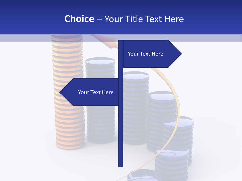A Group Of Blue And Orange Stacks Of Coins With A Yellow Arrow On Top Of PowerPoint Template