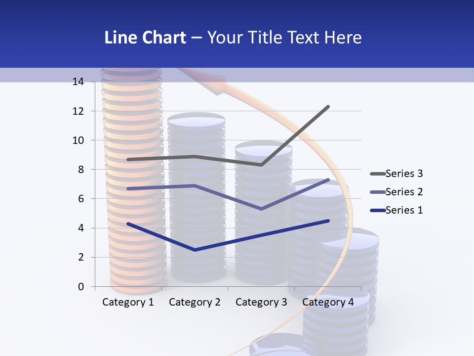A Group Of Blue And Orange Stacks Of Coins With A Yellow Arrow On Top Of PowerPoint Template