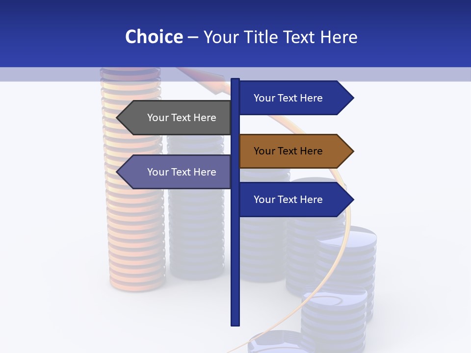 A Group Of Blue And Orange Stacks Of Coins With A Yellow Arrow On Top Of PowerPoint Template