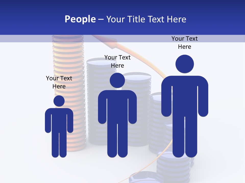 A Group Of Blue And Orange Stacks Of Coins With A Yellow Arrow On Top Of PowerPoint Template