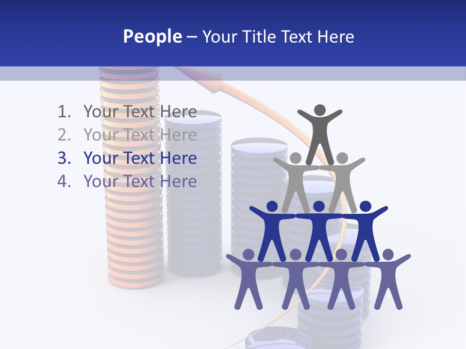 A Group Of Blue And Orange Stacks Of Coins With A Yellow Arrow On Top Of PowerPoint Template