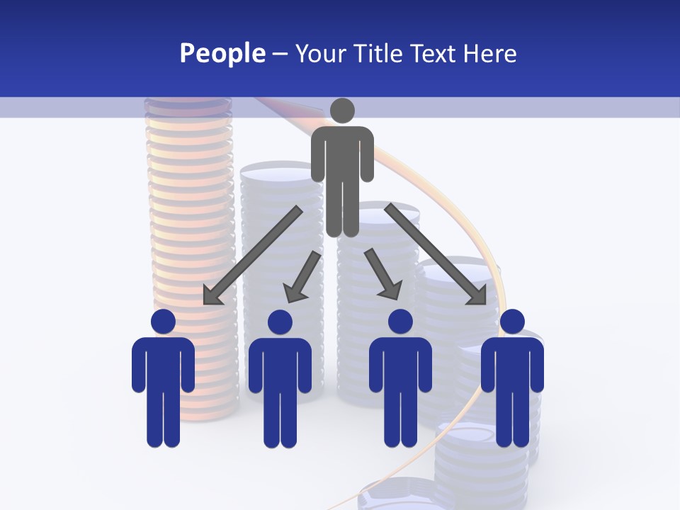 A Group Of Blue And Orange Stacks Of Coins With A Yellow Arrow On Top Of PowerPoint Template