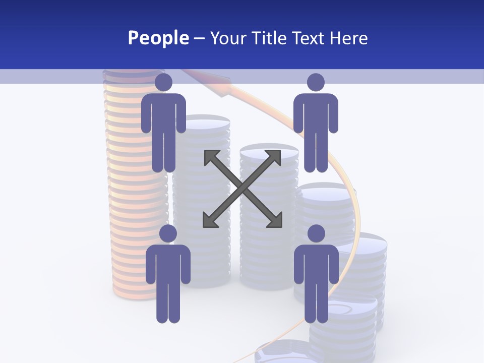 A Group Of Blue And Orange Stacks Of Coins With A Yellow Arrow On Top Of PowerPoint Template