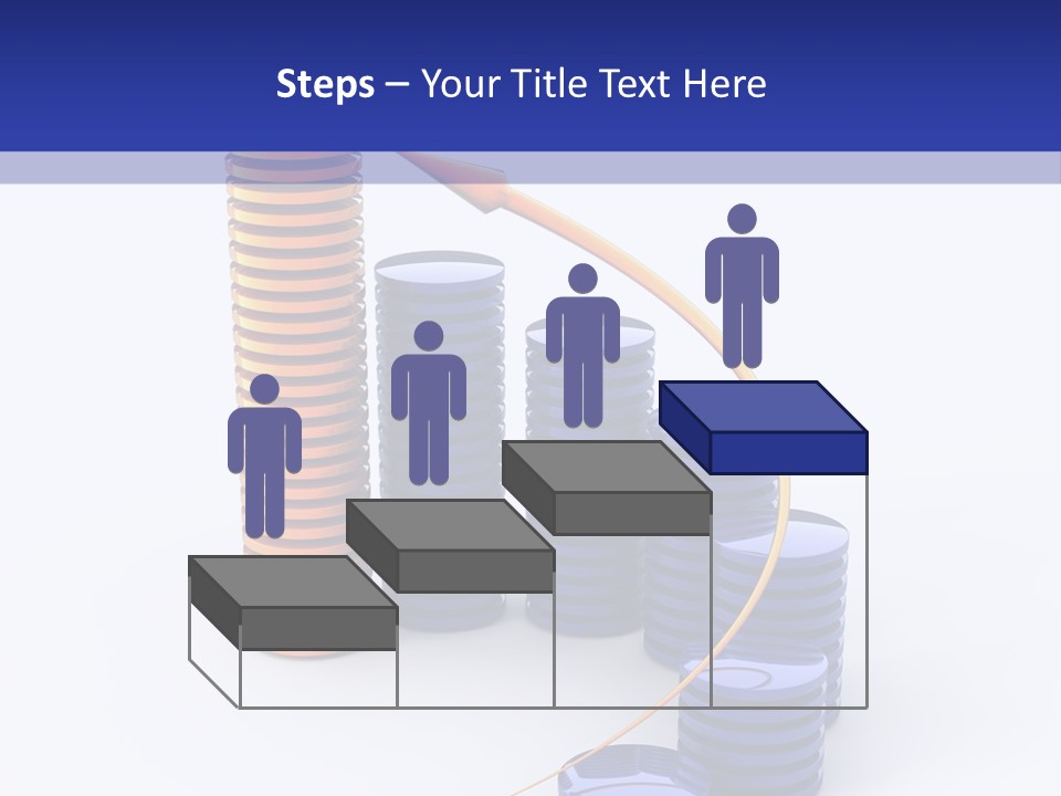 A Group Of Blue And Orange Stacks Of Coins With A Yellow Arrow On Top Of PowerPoint Template
